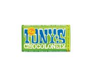 TONY'S CHOCOLONELY FAIRTRADE DARK CHOCOLATE WITH AT LEAST 51% CACOA SOLIDS AND ALMONDS AND SEASALT. MADE IN BELGIUM 240G
