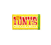 TONY'S CHOCOLONELY FAIRTRADE MILKCHOCOLATE WITH AT LEAST 32% CACAO SOLIDS AND NOUGAT. MADE IN BELGIUM 240G